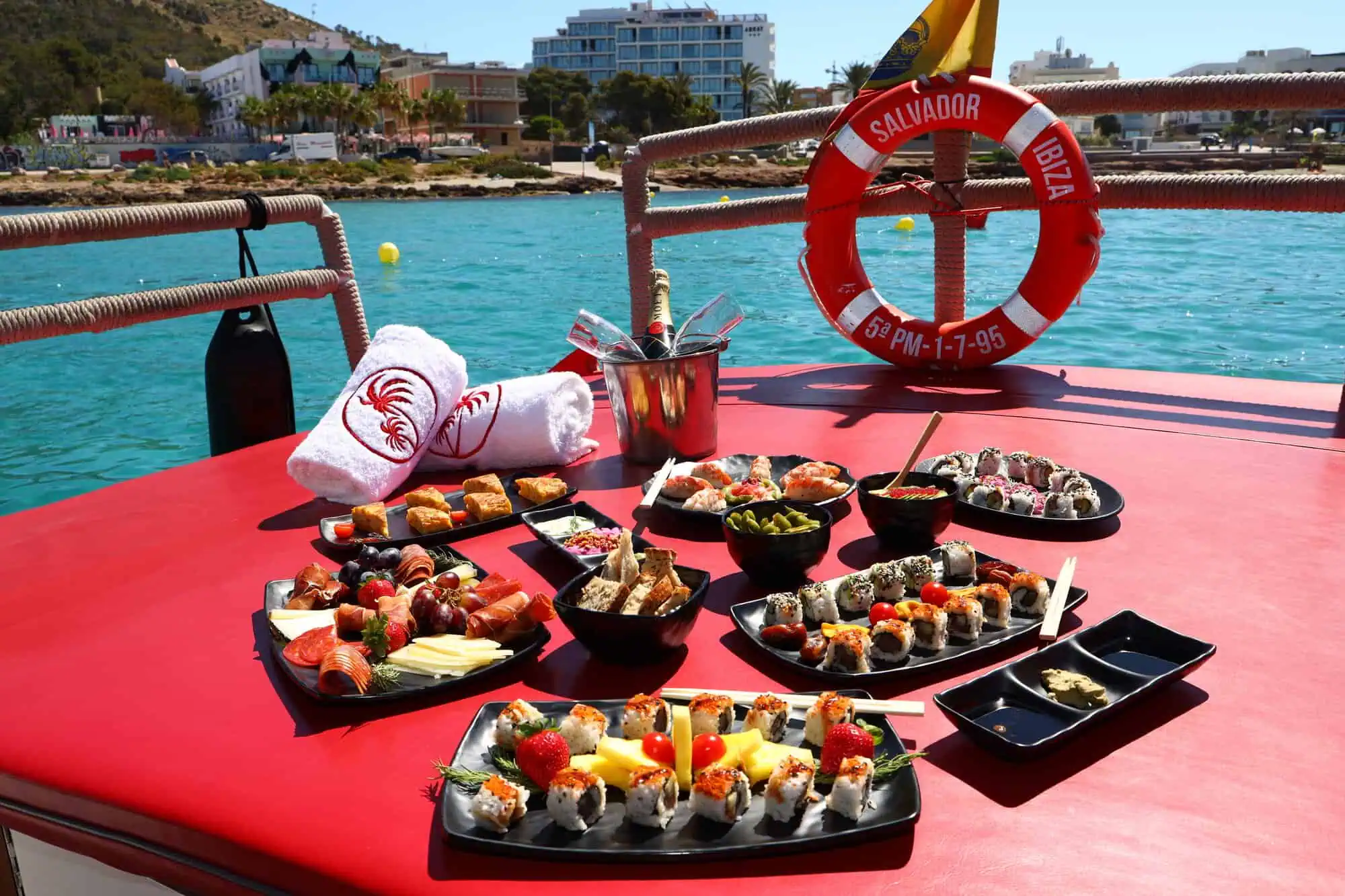 Premium sushi and cava, perfect for a luxury wedding at sea
